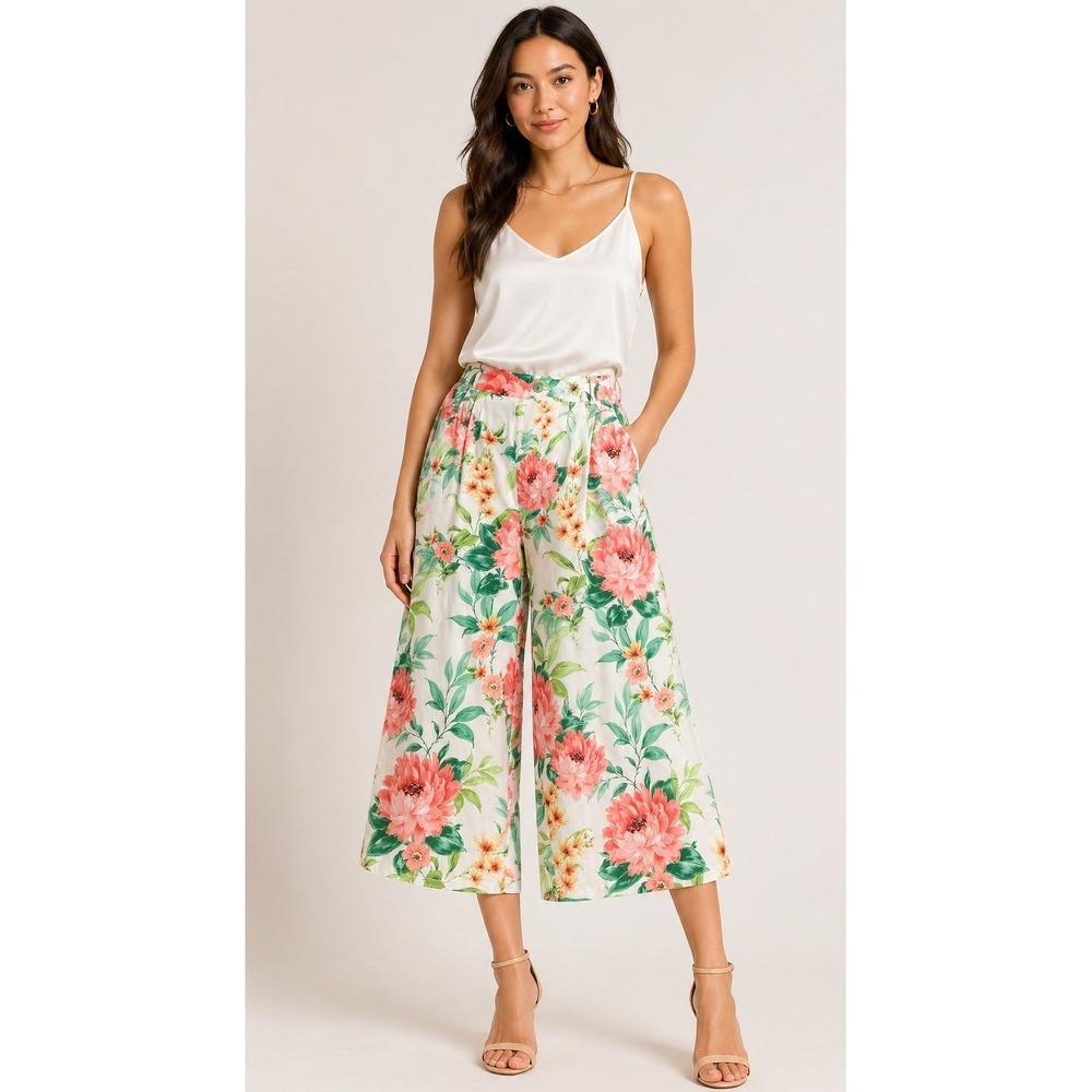 Yumi Kim Resort Culottes Womens Size M White Floral World Traveler Wide Leg Pant